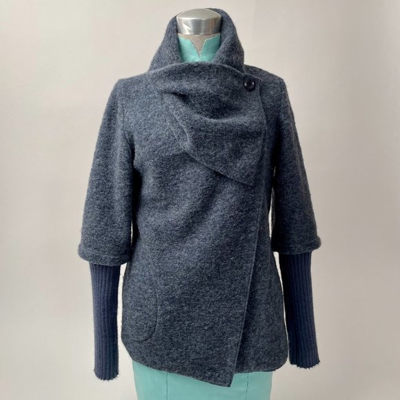 Marisa & Marie Boiled Wool Wrap Jacket With Sweater Sleeves, Italian, Size M - Picture 2 of 8